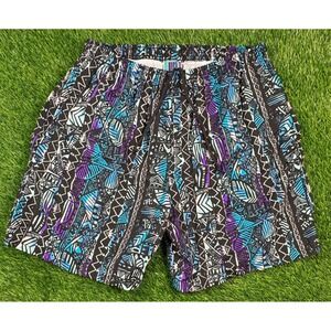 Vintage Swim Trunks Men XL Aztec Festival Shorts High Intensity Retro Beach AOP